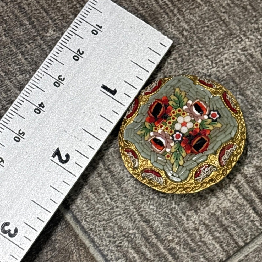 Vintage Micro Mosaic Brooch Antique Floral Pin Marked Italy - Picture 5 of 5